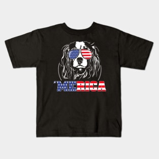 Proud Cavalier King Charles Spaniel American Flag Merica dog Kids T-Shirt